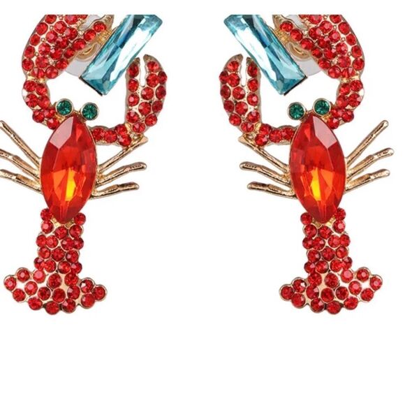 🦞 Betsey Johnson crystal lobster dangle earrings 🦞 - Picture 2 of 4
